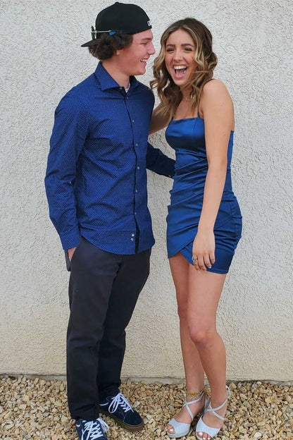 Green Spaghetti Straps Ruched Mini Homecoming Dress