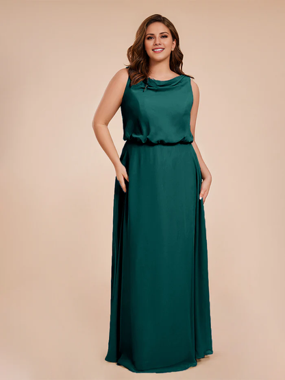 Wind neck chiffon plus size and floor length bride dresses