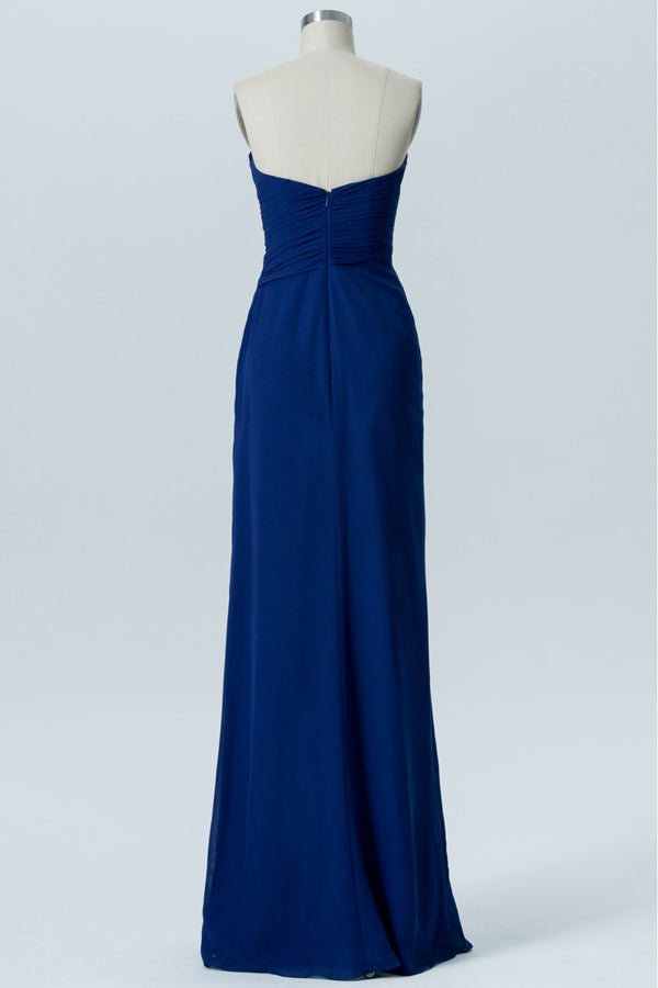 Royal Blue Strapless Ruched Column Bridesmaid Dress
