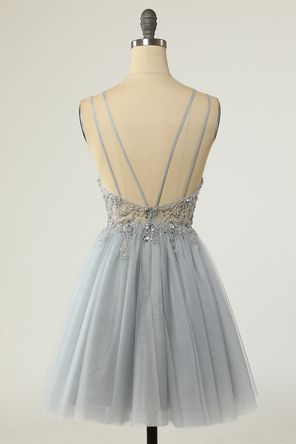 Yellow Tulle Plunge V A-Line Beaded Short Cocktail Dress