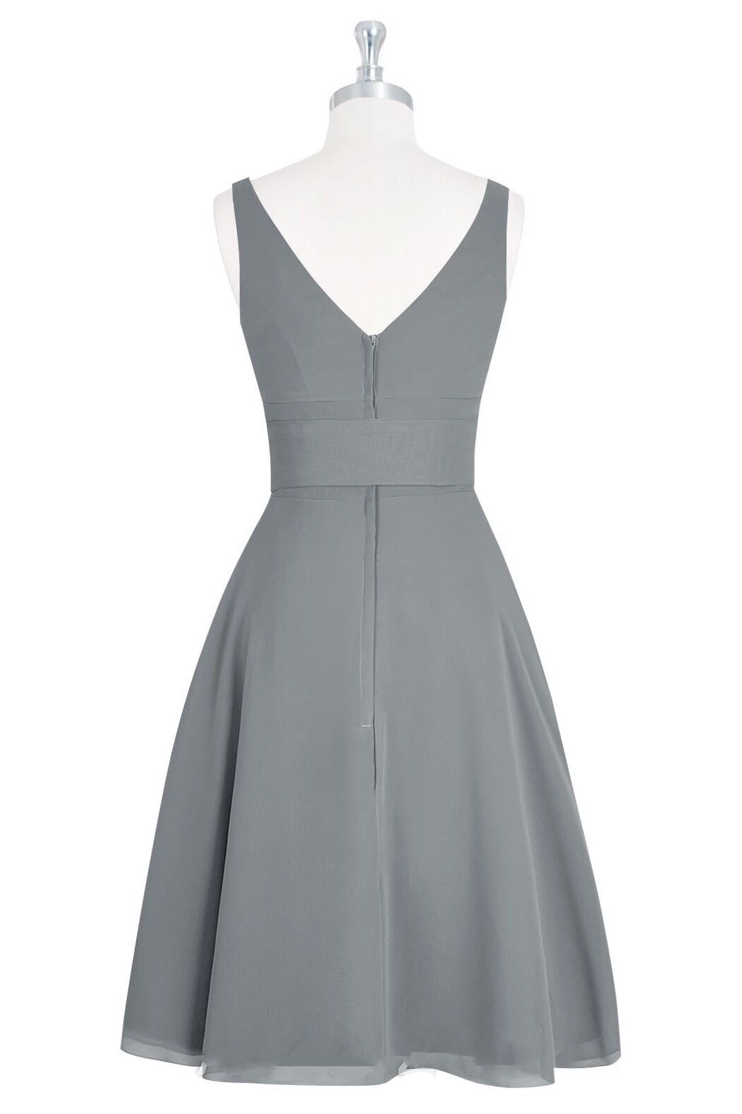 Grey V-Neck Tie-Front A-Line Short Bridesmaid Dress