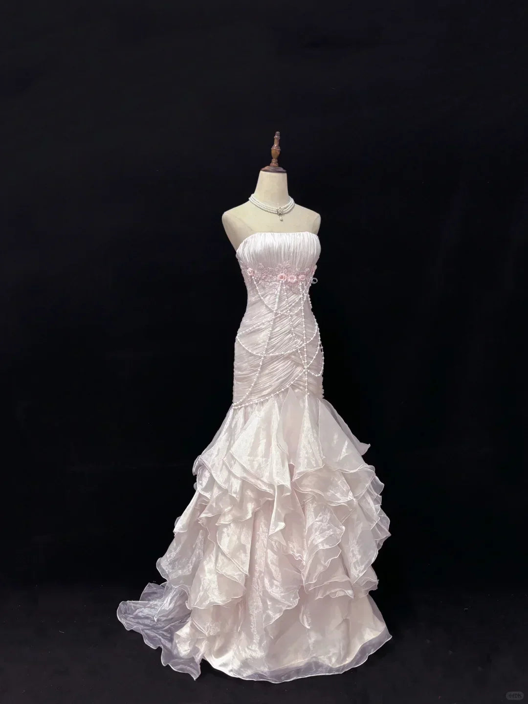 Elegant Light Pink Strapless Chiffon Sweet 16 Quinceanera Mermaid Evening Dress Ball Gown HZ1024