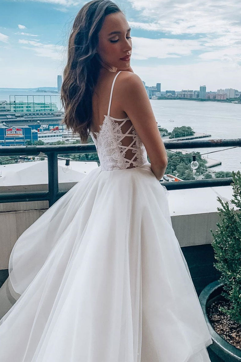 White sweetheart tulle lace long prom dress tulle formal dress