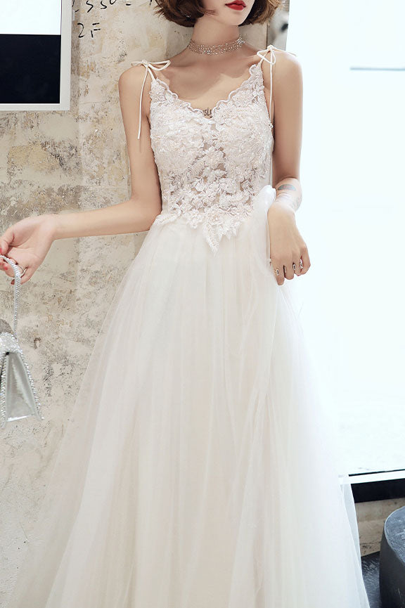 White lace tulle long prom dress white tulle lone evening dress