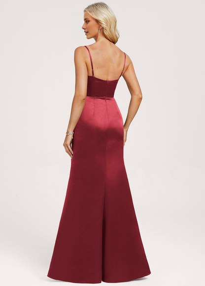 Trumpet/Mermaid Hood Ruffle Floor Length Satin Bridesmaids Dress