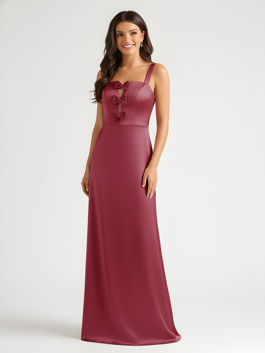 Square Neck Floor Length Open Back Bow Dresses Cinnamon Rose