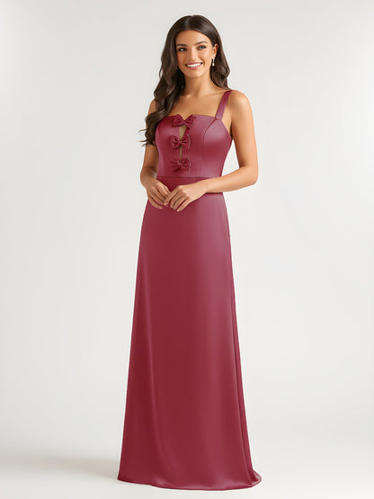 Square Neck Floor Length Open Back Bow Dresses Cinnamon Rose