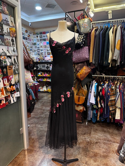 Retro Elegant Black Halter Neck Embroidered Chiffon Long Prom Dress Evening Dress cc5308