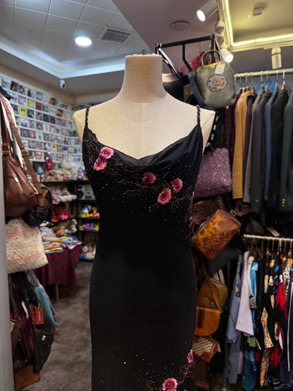 Retro Elegant Black Halter Neck Embroidered Chiffon Long Prom Dress Evening Dress cc5308
