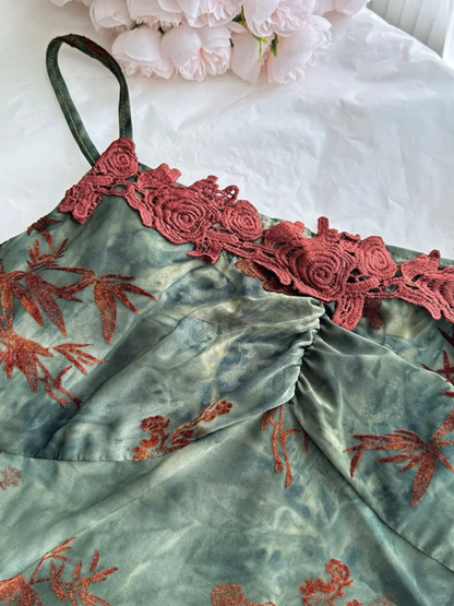 Vintage Embroidery Sheath Prom Floral Applique Evening Gown Spaghetti Strap Party Dress Ankle Length Formal Dress HZ1024
