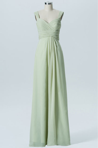 Light Sage Green Chiffon Banded Waist Bridesmaid Dress