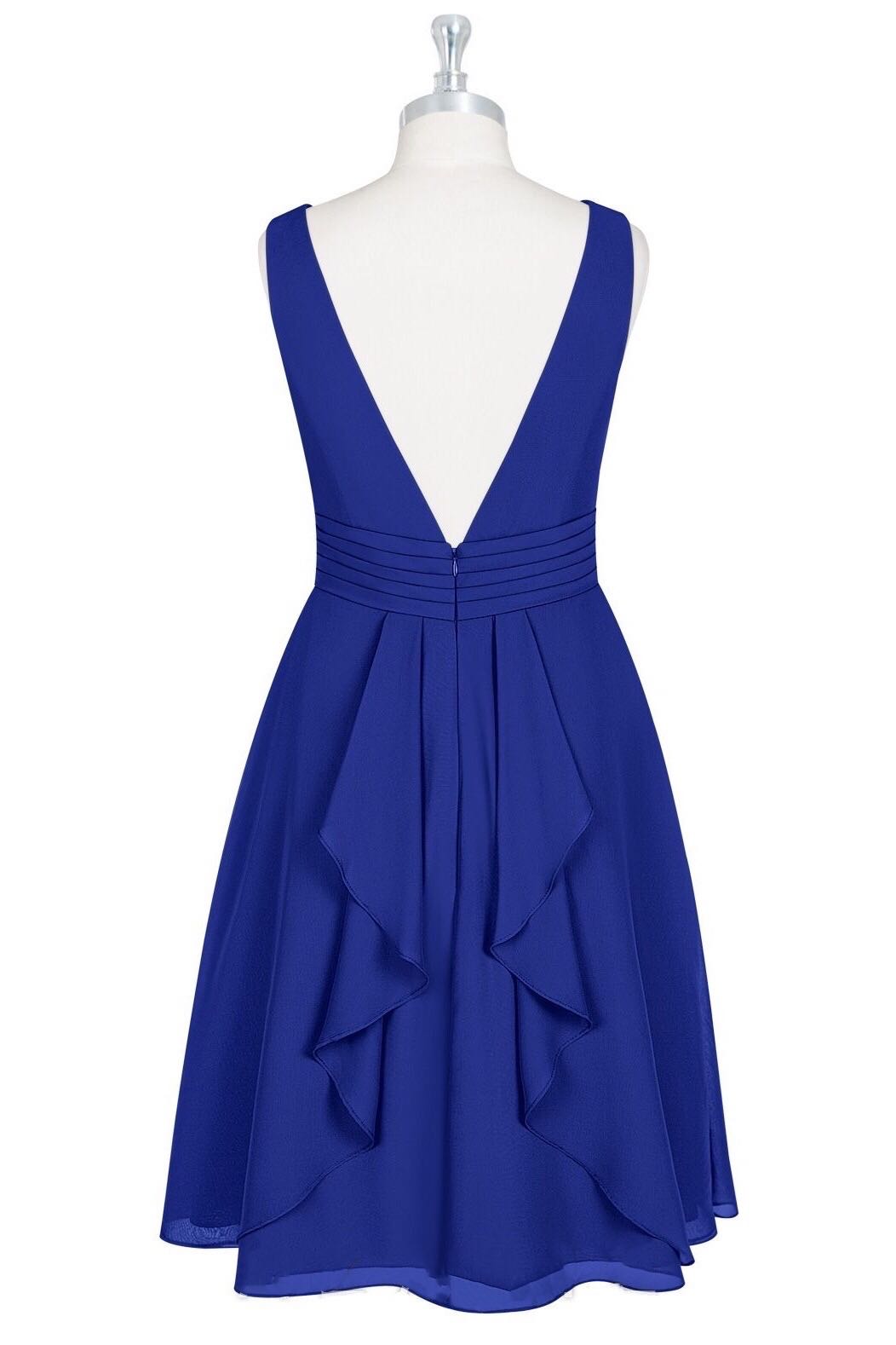 Royal Blue V-Neck Backless A-Line Short Bridesmaid Dress