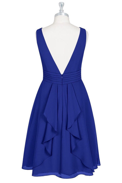 Royal Blue V-Neck Backless A-Line Short Bridesmaid Dress