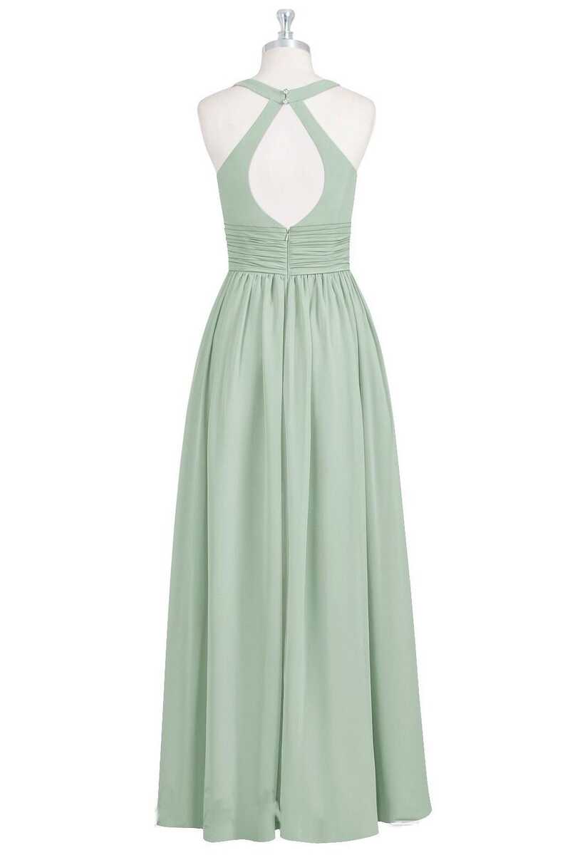 Sage Green Cutout Back Long Bridesmaid Dress