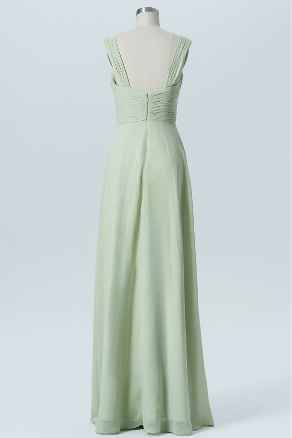 Light Sage Green Chiffon Banded Waist Bridesmaid Dress