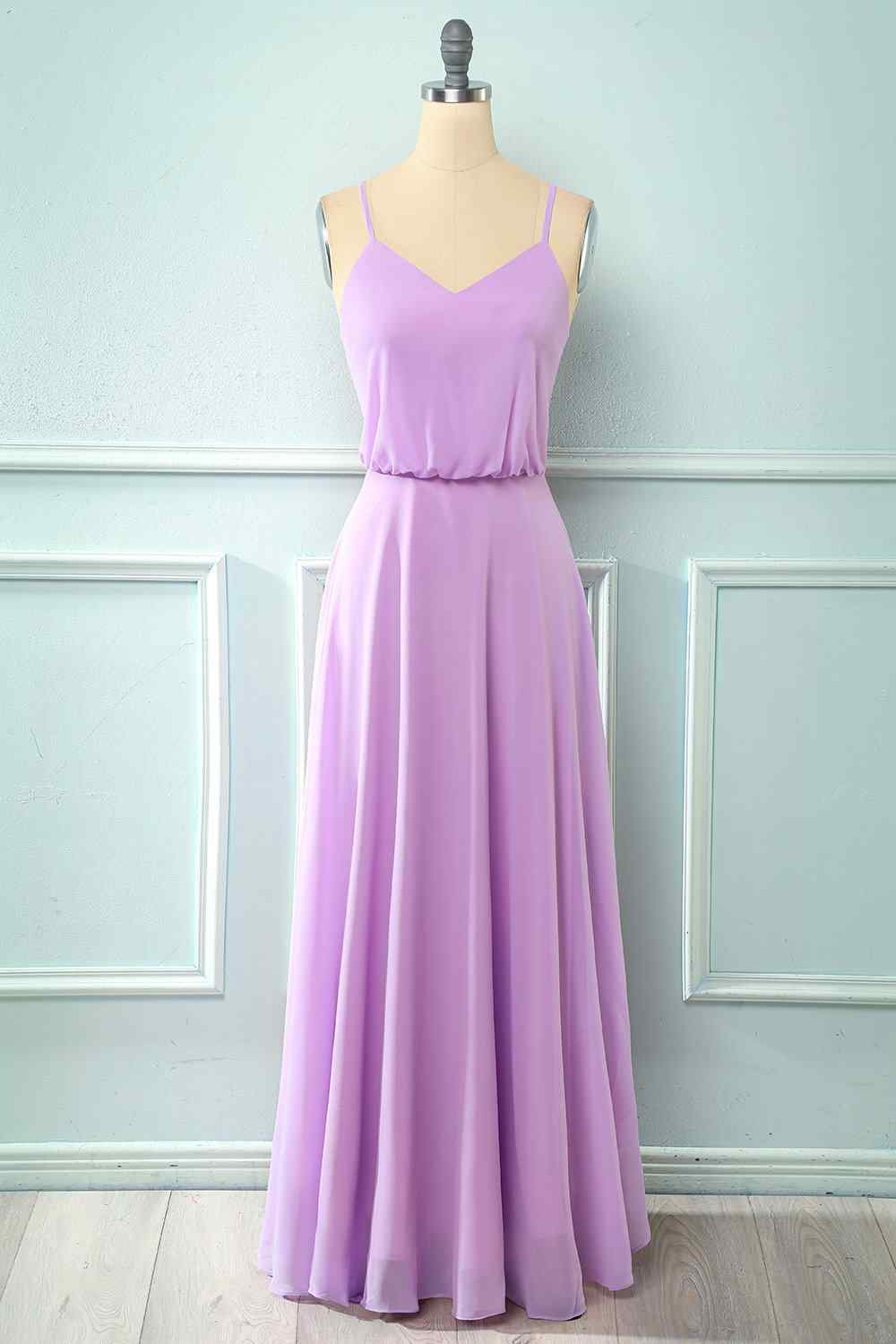 Light Purple Chiffon Straps Bridesmaid Dress