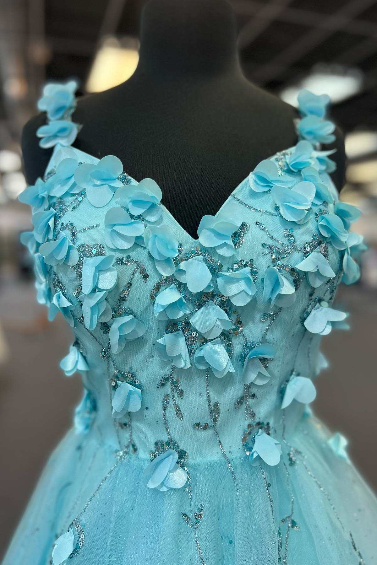 Blue 3D Floral Lace Sweetheart Backless A-Line Short Party Dress