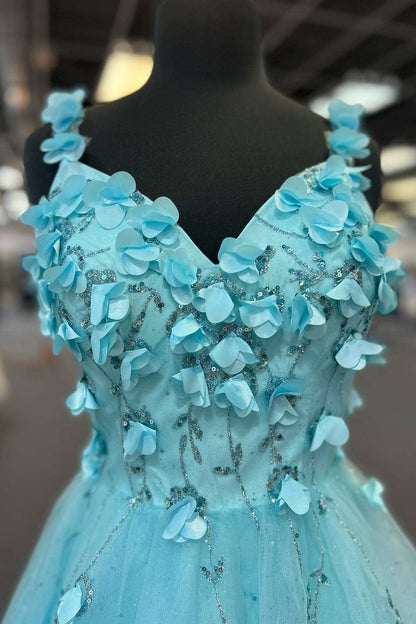 Blue 3D Floral Lace Sweetheart Backless A-Line Short Party Dress