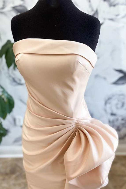 Champagne Strapless Ruffles Mermaid Long Bridesmaid Dress