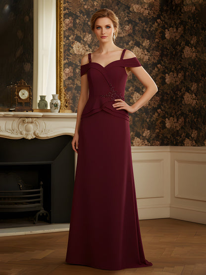 A-Line Off-the-Shoulder Chiffon Floor-Length Dress Burgundy