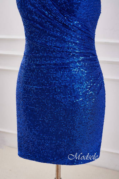 Spaghetti Straps Royal Blue Sequin Homecoming Dress