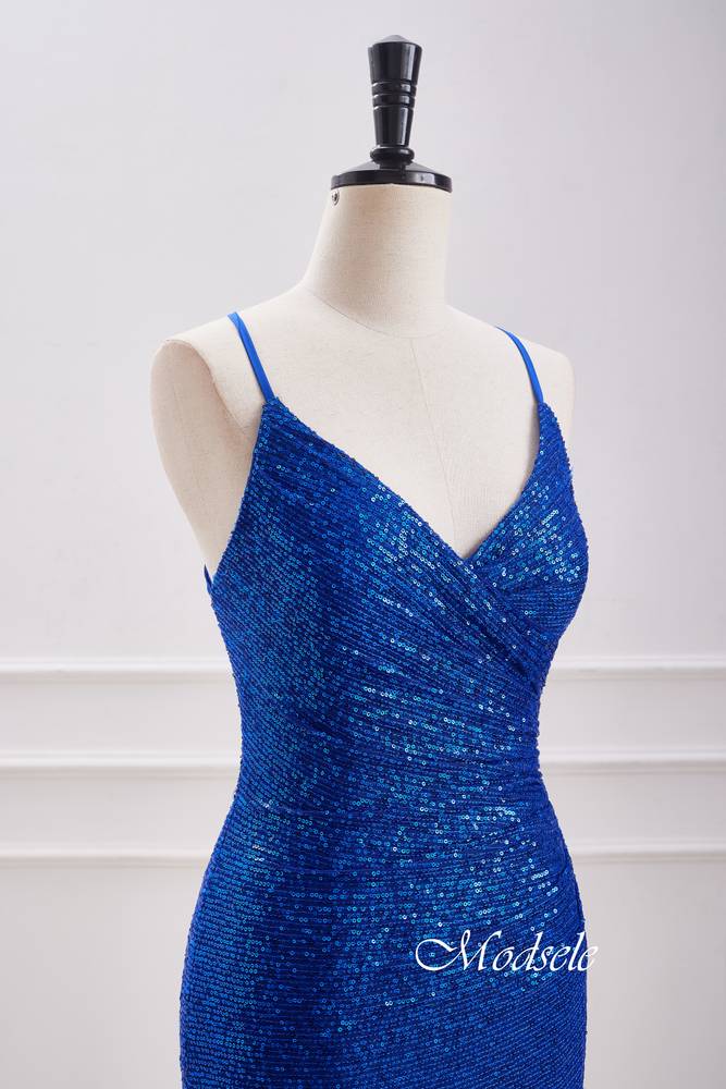 Spaghetti Straps Royal Blue Sequin Homecoming Dress