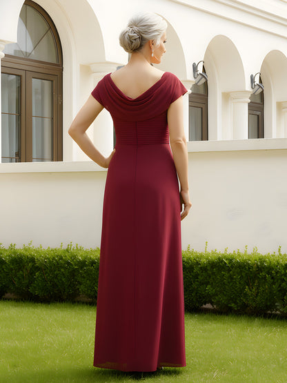 A-Line Cowl Neck Pleated Floor-length Dress Burgundy