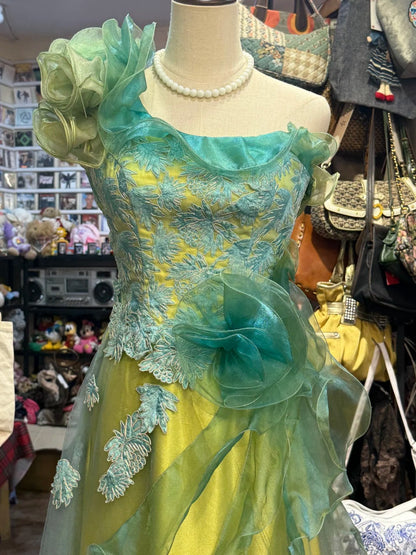 Beautiful Yellow-Green A-Line One-Shoulder Tulle Long Prom Dress Evening Dress cc5316