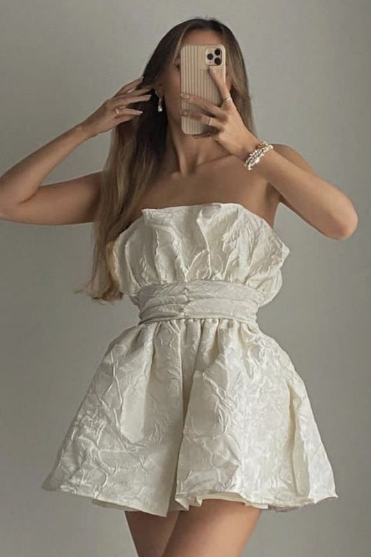 Girlhomeshops-Ivory Elegant Bud Skirt Short Satin Homecoming Dress Birthday Dress gh5282