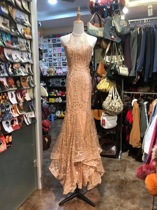 Sparkling Pink Mermaid Halter Neck Crossback Backless Tulle Long Prom Dress Evening Dress cc5317