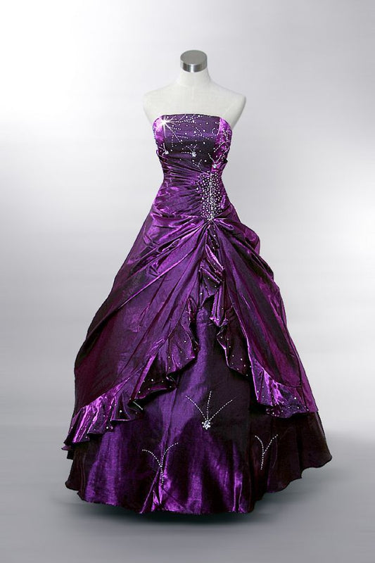 girlhomeshops-Purple Beaded Shimmering Long Satin Ball Gown gh6230