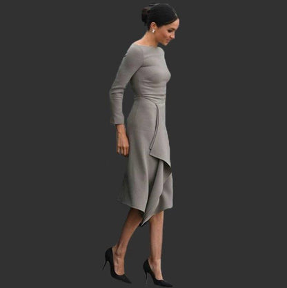 Gray Mother Of The Bride Dresses Sheath Scoop 3/4 Sleeves Knee Length Plus Size Short Groom Mother Dresses For Weddings - RongMoon