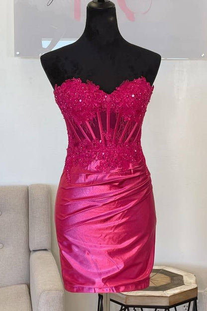 Fuchsia Sequin Strapless Bodycon Homecoming Dress