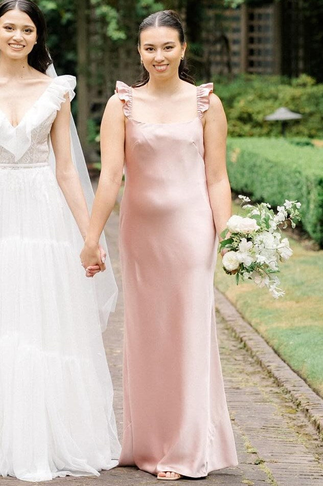 Plush Pink Flutter Sleeve Backless Long Dress
