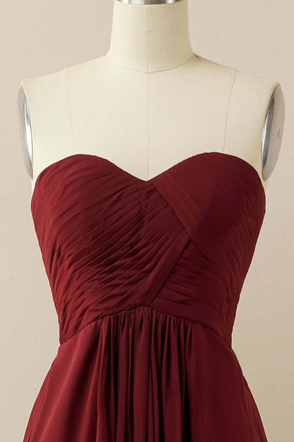 Burgundy Sweetheart Chiffon Bridesmaid Dress