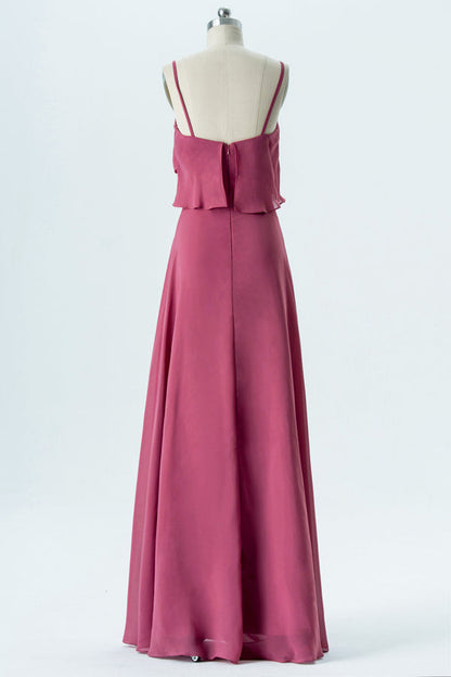 Magenta Chiffon Straps Ruffled Bridesmaid Dress