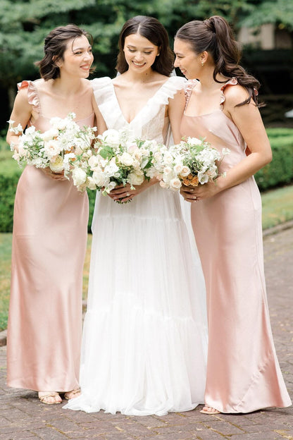 Plush Pink Flutter Sleeve Backless Long Dress
