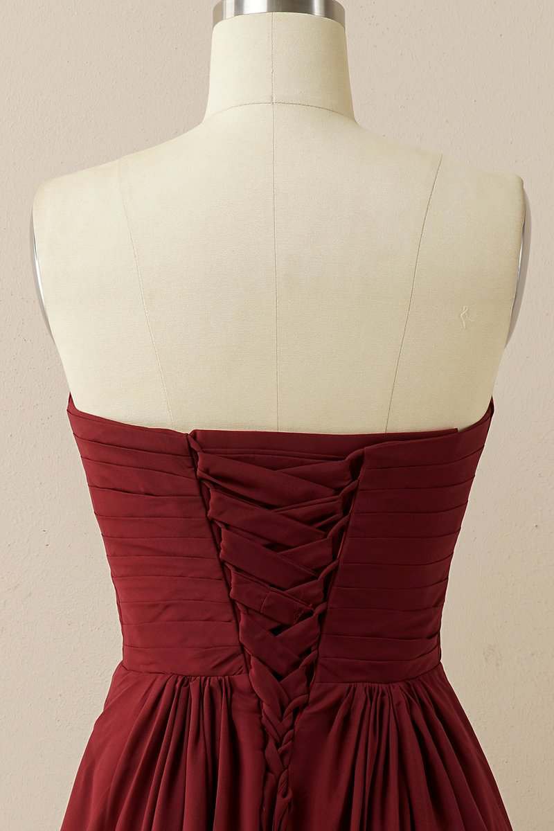 Burgundy Sweetheart Chiffon Bridesmaid Dress