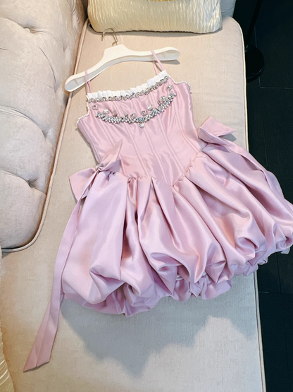Chic Pink Spaghetti Strap Beading A-line V-neck Party Dresses Homecoming Dresses, HZ1024