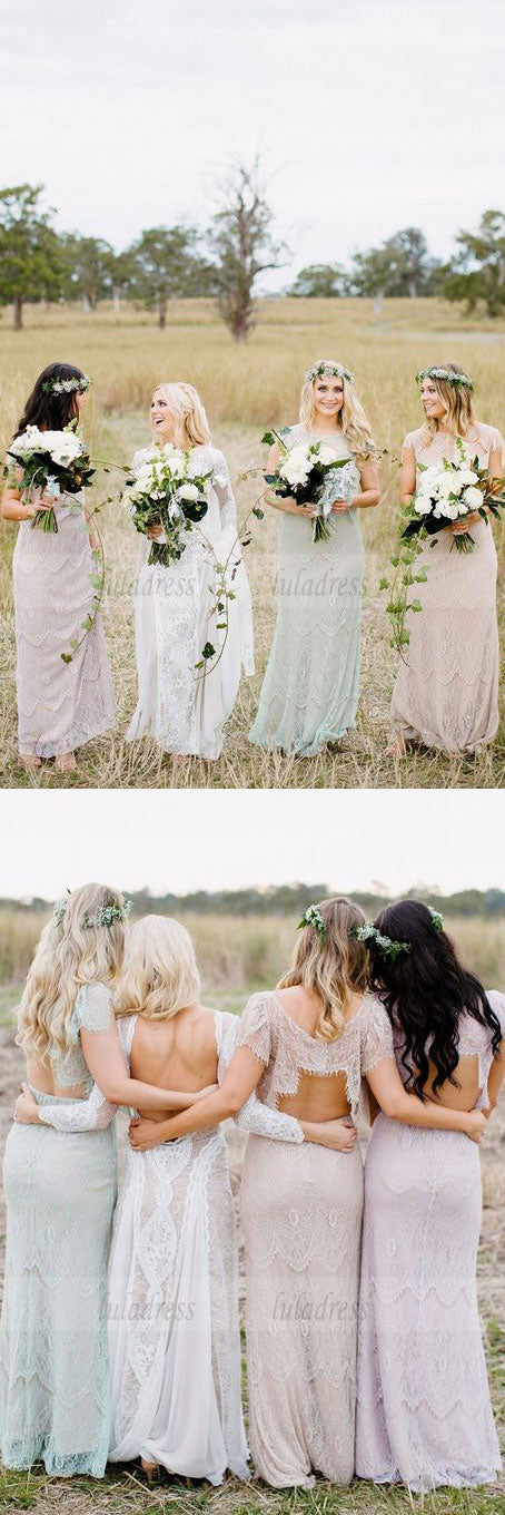 Lace Bridesmaid Dresses Long, Mismatched Bridesmaid Dresses, Lace Bridesmaid Dresses Open Back
