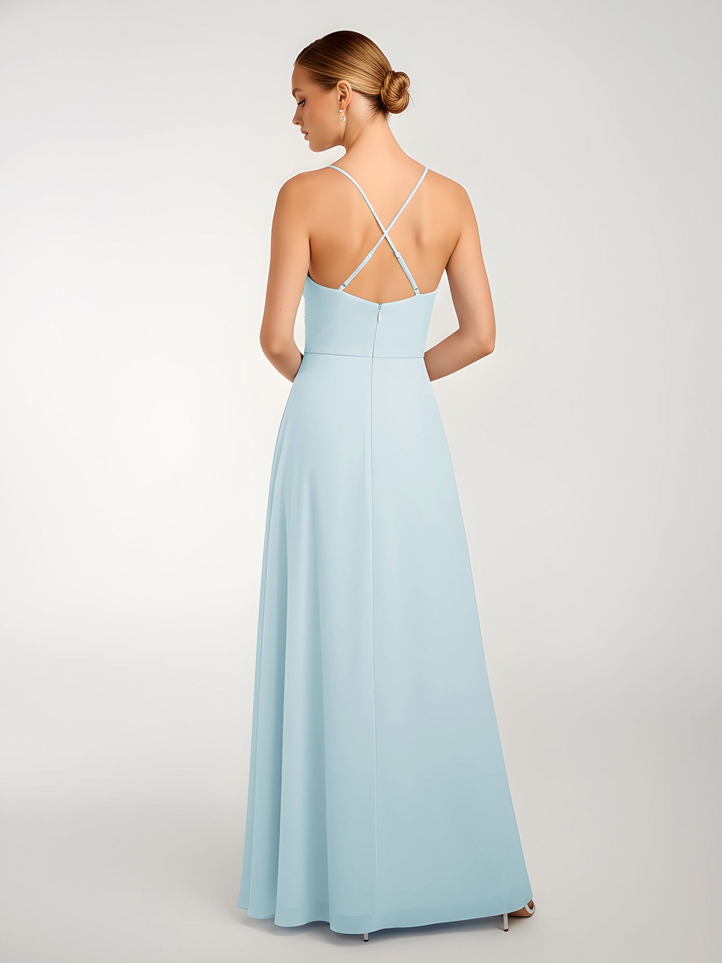 Chiffon A-Line Criss-Cross Straps Dresses With Slit Mist