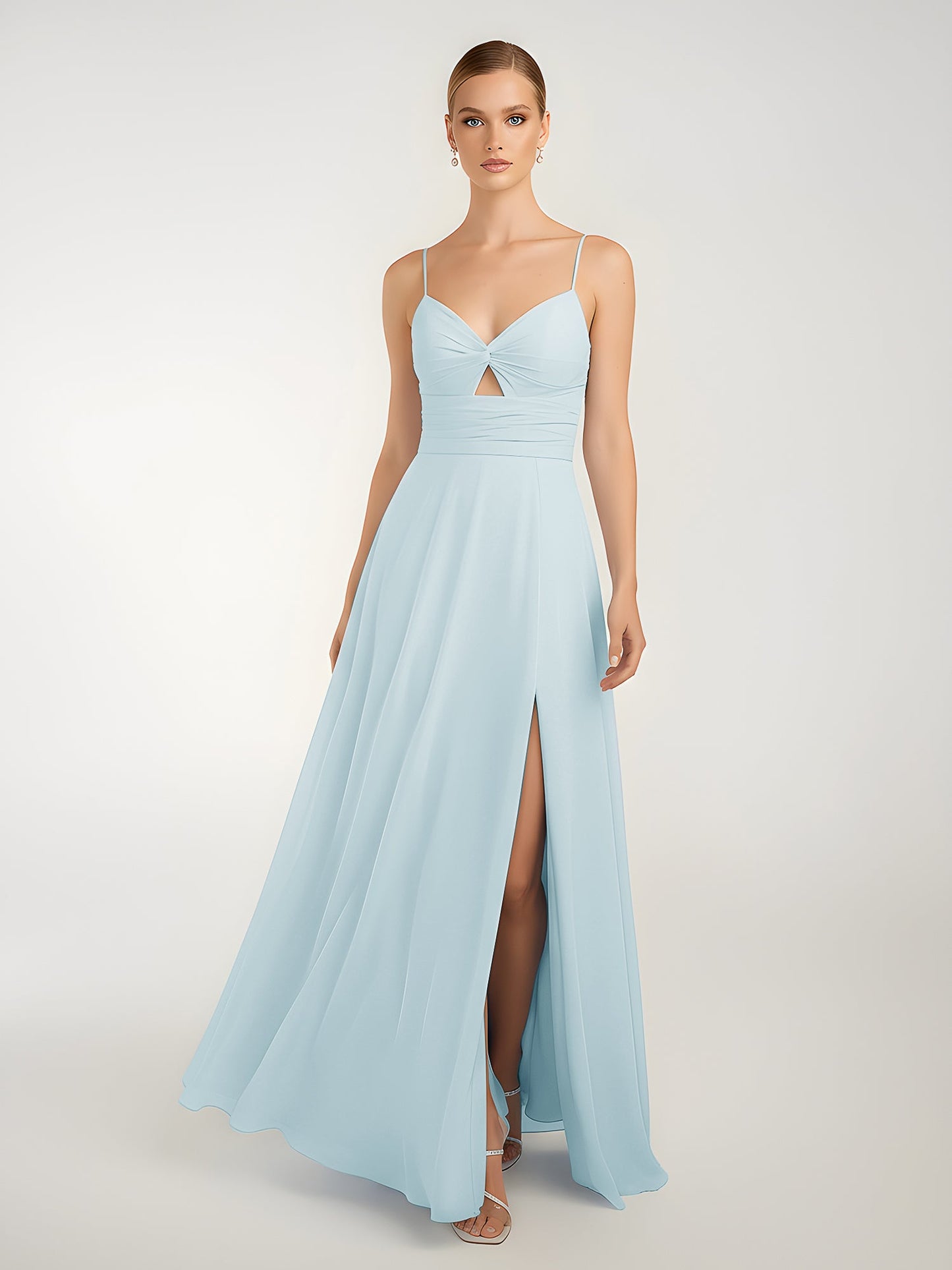 Chiffon A-Line Criss-Cross Straps Dresses With Slit Mist