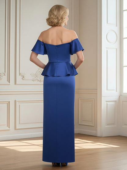 Sheath/Column Off-the-shoulder Ruffle Long Dress Royal Blue