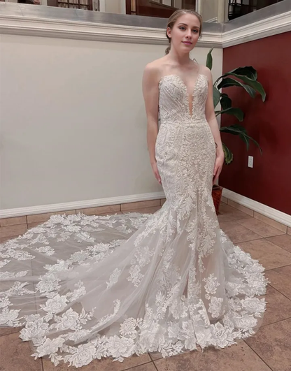 Aimishang Wedding Dress Mermaid Stapless Chapel Train With Appliques