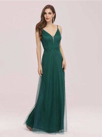 Simple Wholesale A-Line Maxi Evening Dress with Appliques Belt - RongMoon