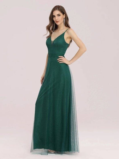 Simple Wholesale A-Line Maxi Evening Dress with Appliques Belt - RongMoon