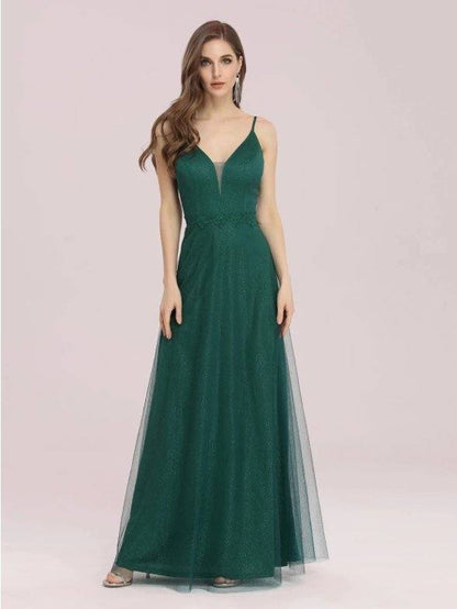 Simple Wholesale A-Line Maxi Evening Dress with Appliques Belt - RongMoon