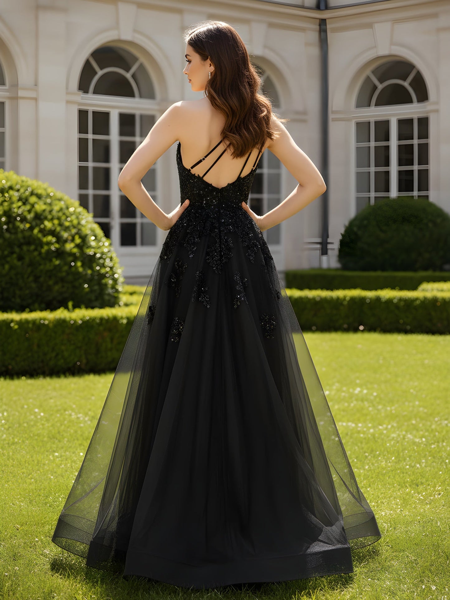 Multi-Layer Tulle Maxi Dress with Crisscross Back Straps Black