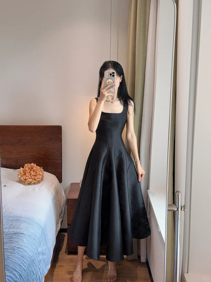 Simple And Elegant Pink A-line Square Neck Halter Satin Prom Dress Evening Dress cc5327