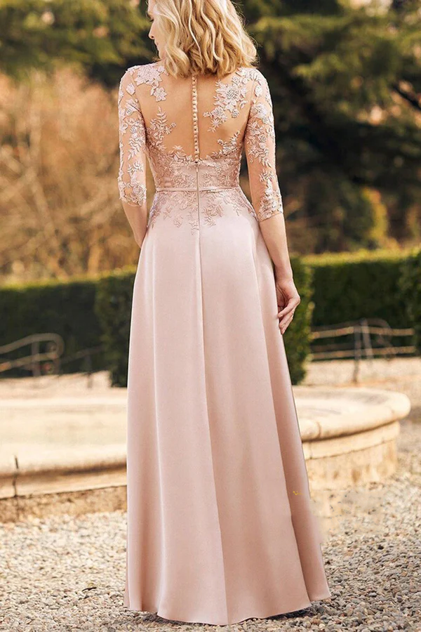Unique A-line V-neck 3/4 sleeve lace patch with pockets mother of the bride dress
